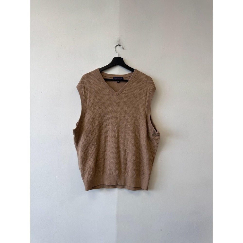 Roundtree & Yorke Sweater Vest Mens XL Brown Herringbone Knit V Neck‎ Pullover